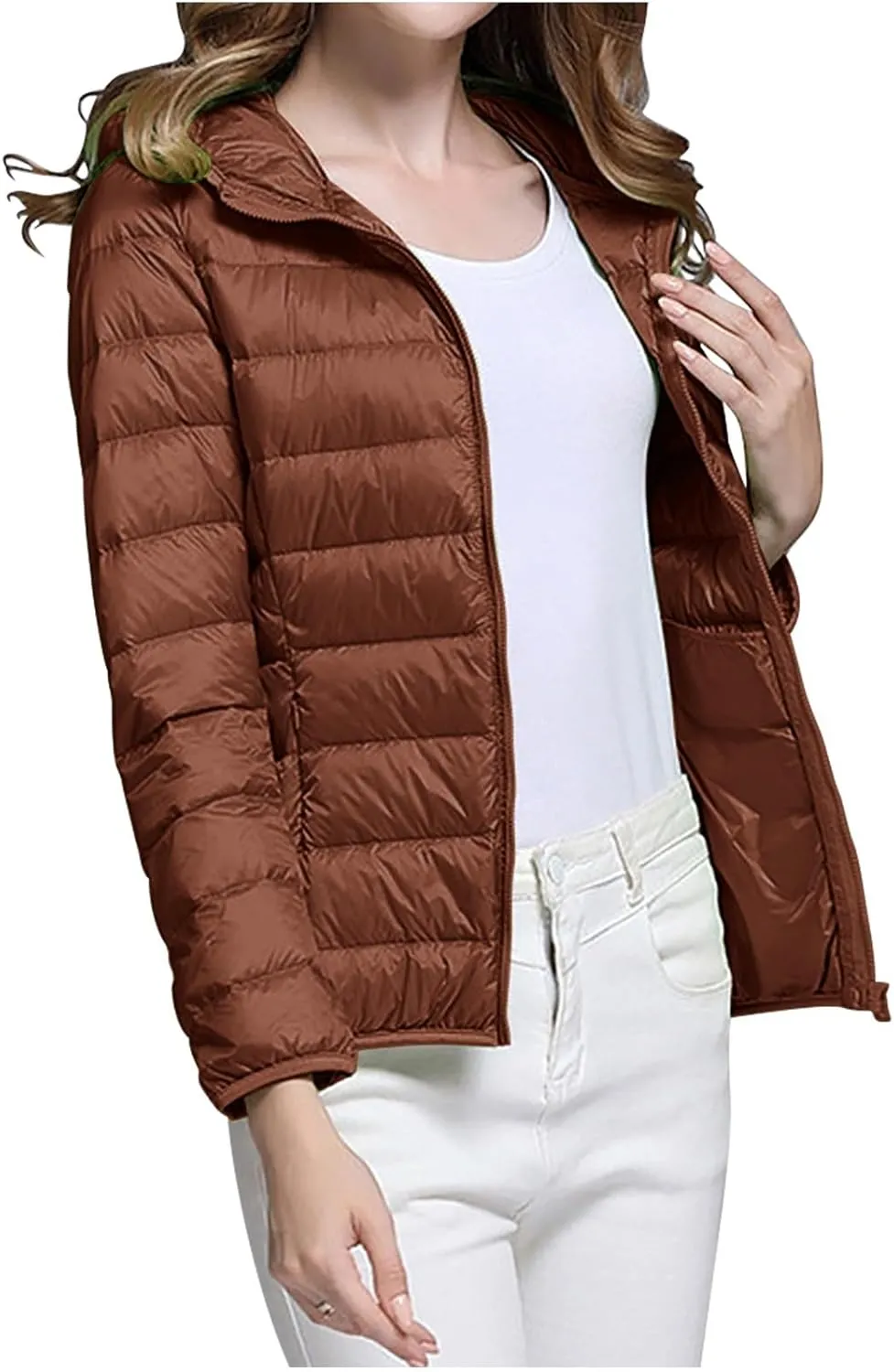 Packable Puffer Jacket for Women Lightweight Down Coat Full-Zip Quilted Jackets Water-Resistant Warm Outwear