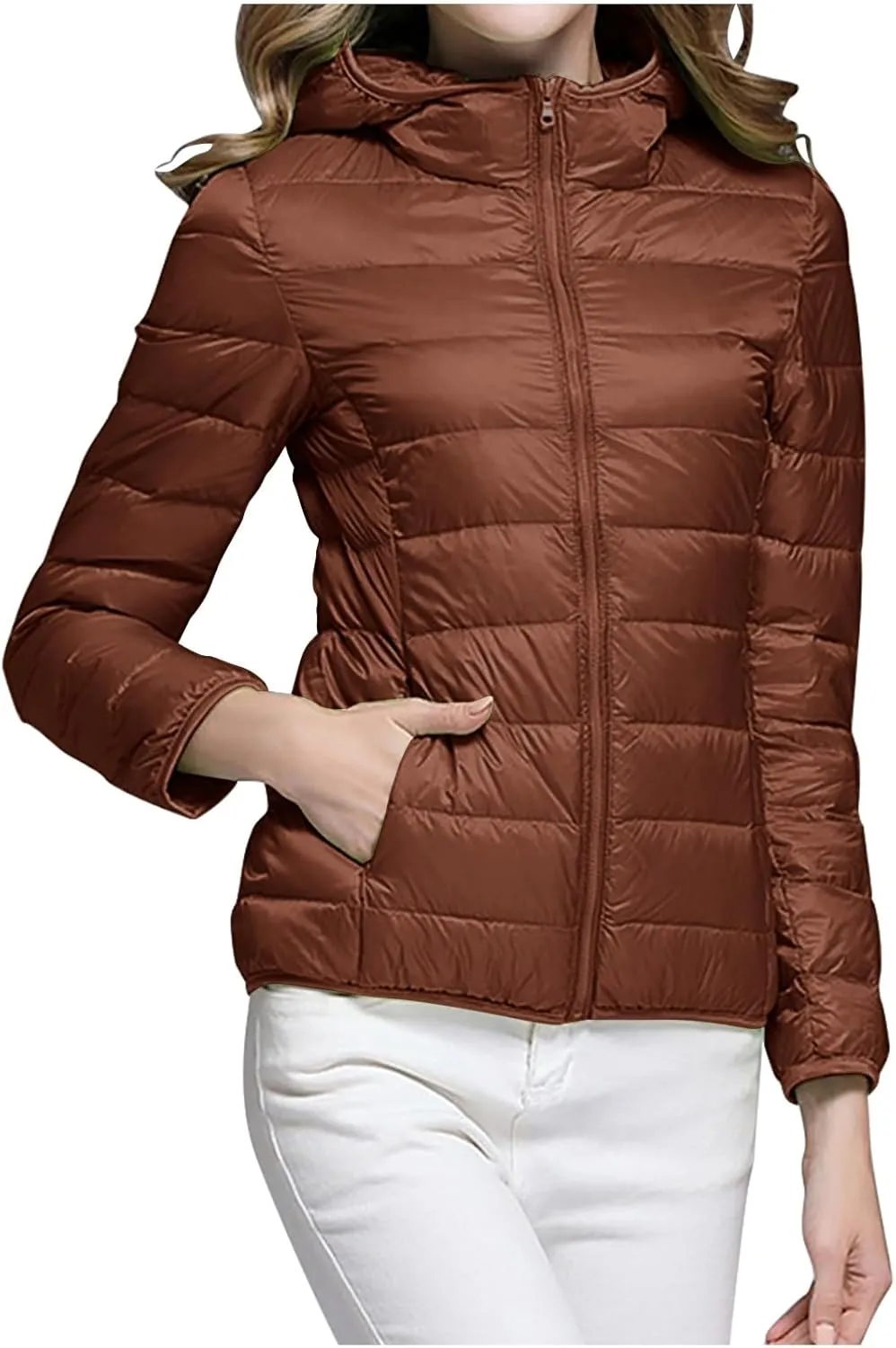 Packable Puffer Jacket for Women Lightweight Down Coat Full-Zip Quilted Jackets Water-Resistant Warm Outwear