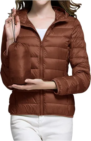 Packable Puffer Jacket for Women Lightweight Down Coat Full-Zip Quilted Jackets Water-Resistant Warm Outwear