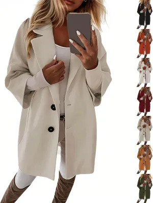 Pea Coats for Women Trendy Lapel Button 3/4 Sleeve Coats Winter Double Breasted Wool Coats with Pockets