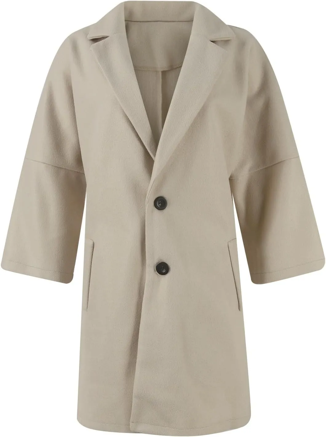 Pea Coats for Women Trendy Lapel Button 3/4 Sleeve Coats Winter Double Breasted Wool Coats with Pockets