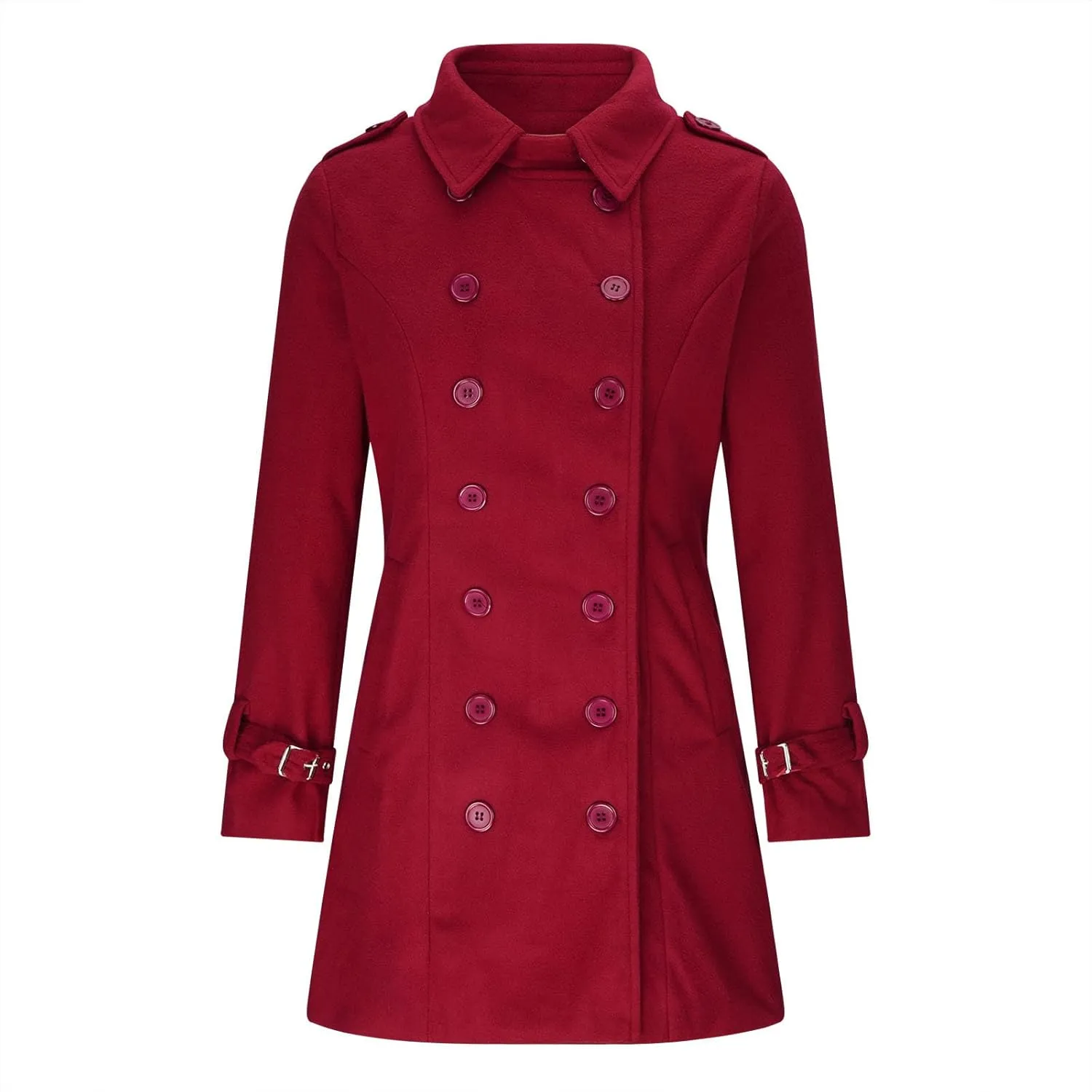 Peacoat Womens Coat, Mid Long Classic Overcoat Double Breasted Slim Outdoor Jackets Winter Trench Outerwear
