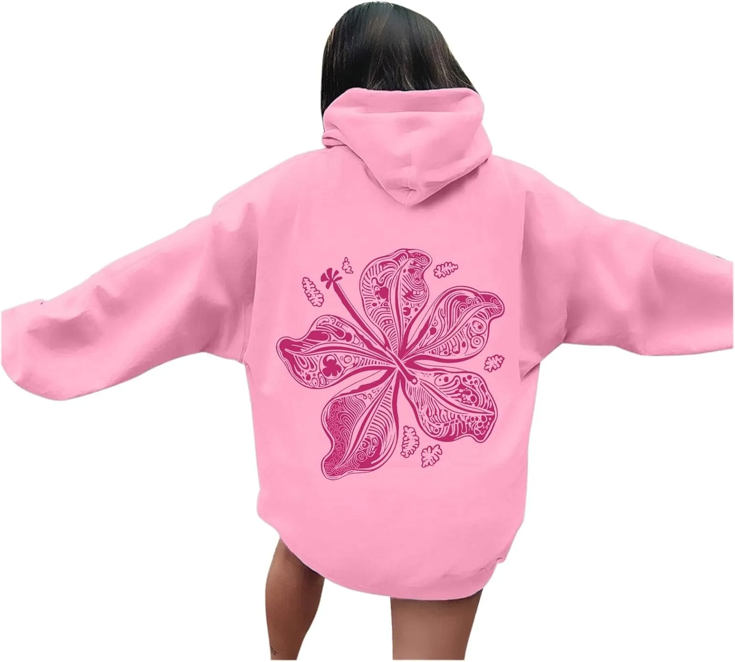Pink Graphic Hoodie for Women Cute Preppy Sweatshirt Long Sleeve Pink Puff Graphic Pullover for Teen Girls