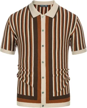 PJ PAUL JONES Men's Polo Shirts Retro Knit Shirt Vintage Striped Shirt
