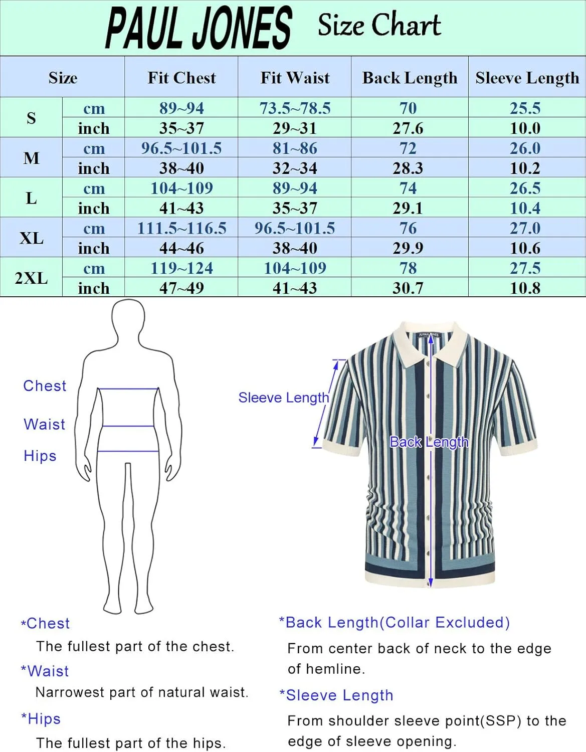 PJ PAUL JONES Men's Polo Shirts Retro Knit Shirt Vintage Striped Shirt