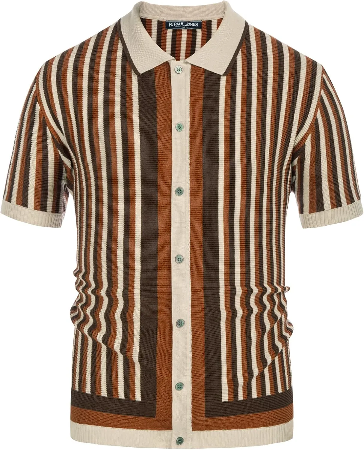 PJ PAUL JONES Men's Polo Shirts Retro Knit Shirt Vintage Striped Shirt