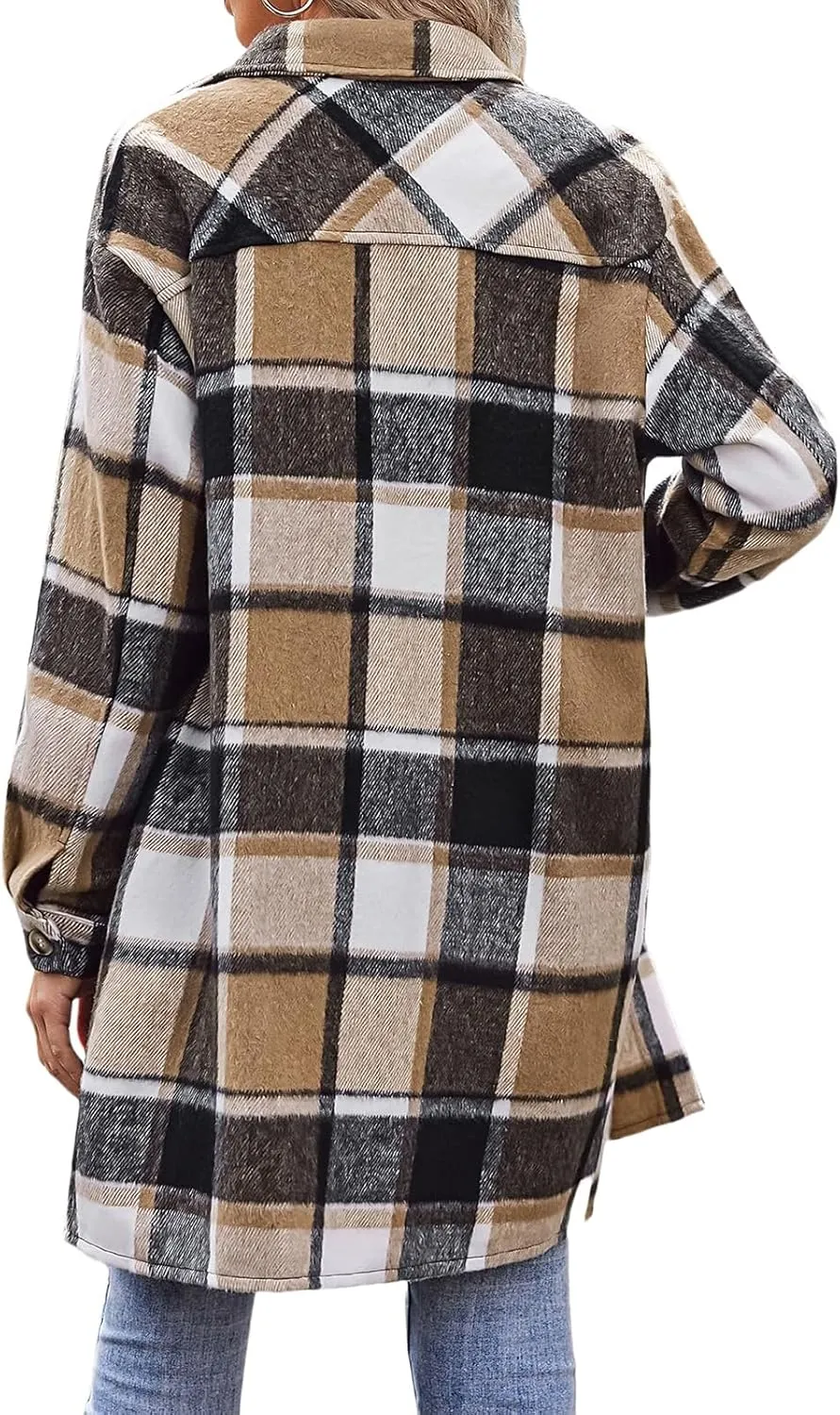 Plaid Shirts for Women Oversized Long Trench Coat Button Down Shirt Lightweight Long Sleeve Outerwear Winter Trendy