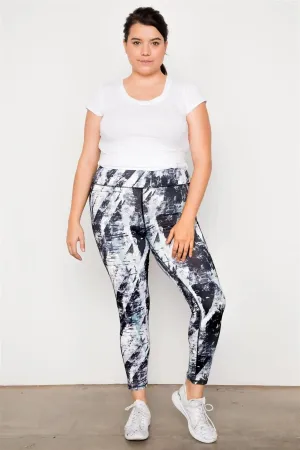 Plus Size Black White Abstract Active Athletic Leggings