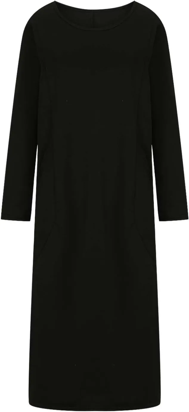 Plus Size Long Sweatshirt Dress for Women 2023 Fall Casual Crewneck Long Sleeve Midi Dress with Pockets Solid