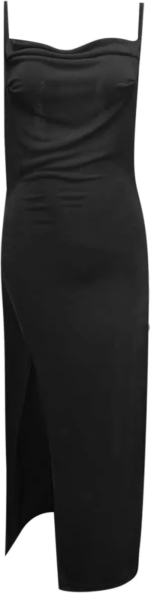 Plus Size Slip Dress for Women Side Slit Midi Cowl Neck Dresses Party Spaghetti Cami Drape Evening S-3XL