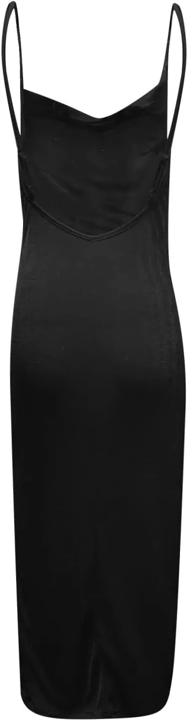 Plus Size Slip Dress for Women Side Slit Midi Cowl Neck Dresses Party Spaghetti Cami Drape Evening S-3XL
