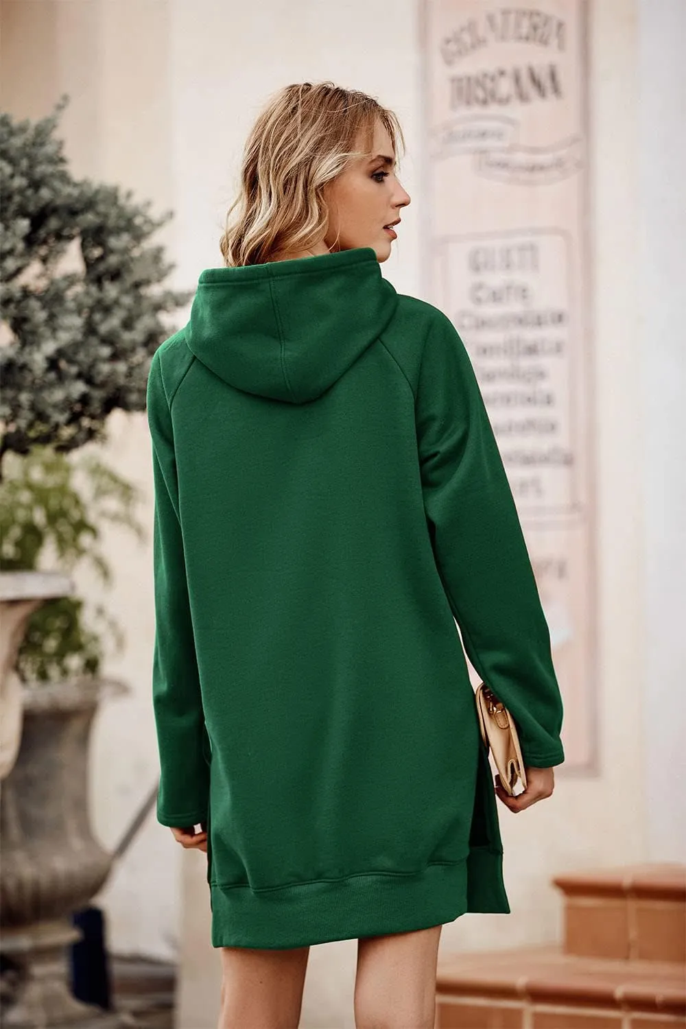 PRETTYGARDEN Women's Casual Pullover Sweatshirt Long Sleeve Split Hem Hoodie Dress with Kangaroo Pocket