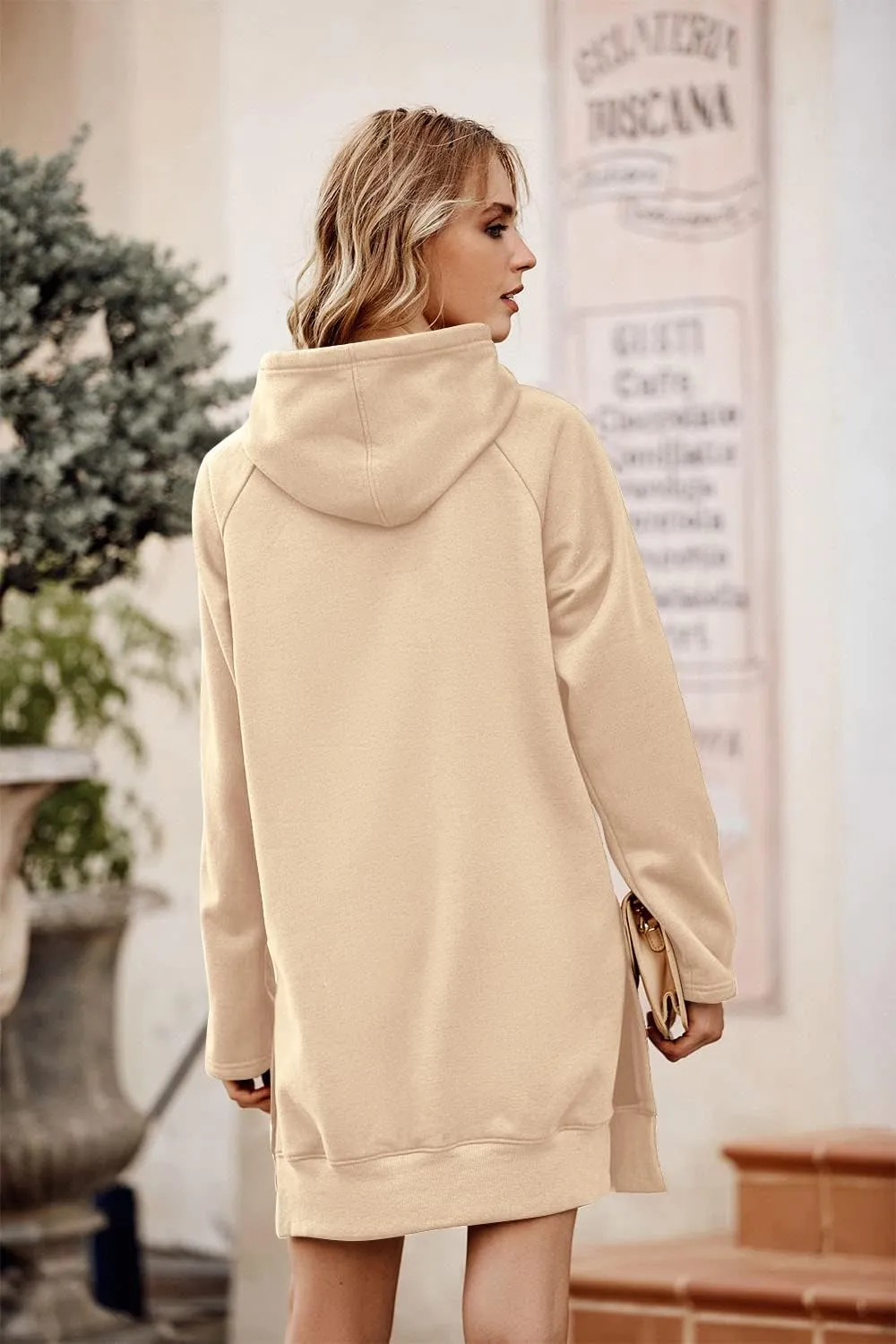 PRETTYGARDEN Women's Casual Pullover Sweatshirt Long Sleeve Split Hem Hoodie Dress with Kangaroo Pocket