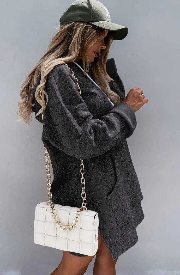 PRETTYGARDEN Women's Casual Pullover Sweatshirt Long Sleeve Split Hem Hoodie Dress with Kangaroo Pocket