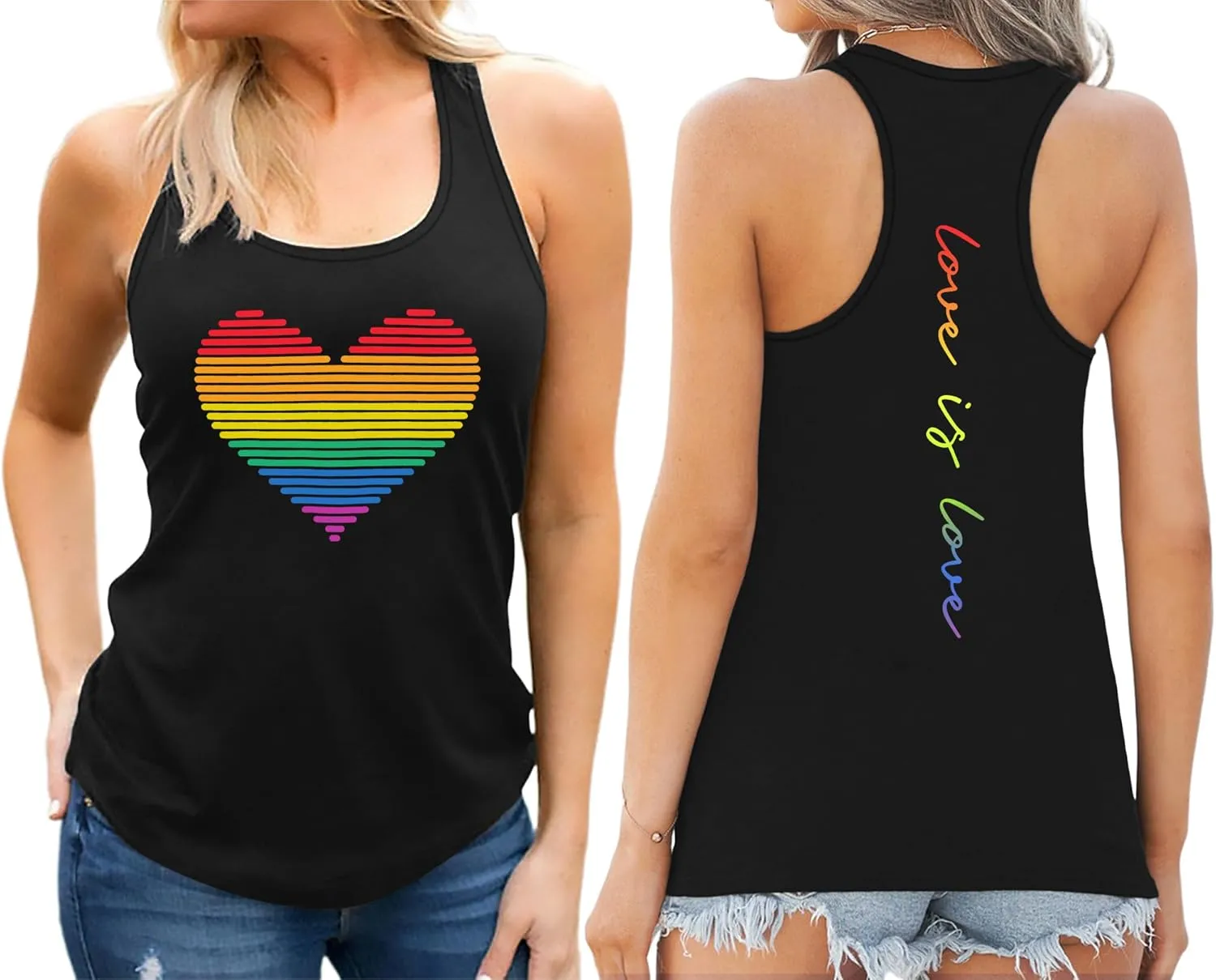 Pride Tank Top for Women LGBT Rainbow Flag Shirt Love Heart Graphic Tee Lesbian Gay Pride Sleeveless Vest