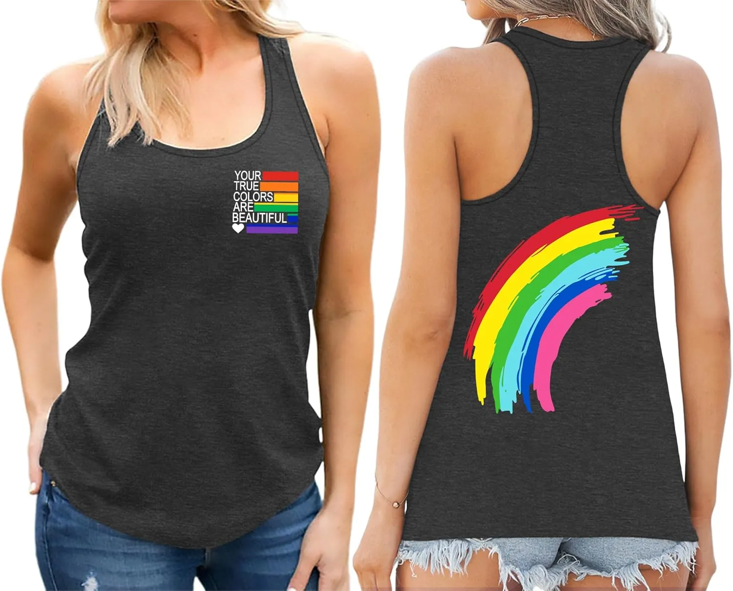 Pride Tank Top for Women LGBT Rainbow Flag Shirt Love Heart Graphic Tee Lesbian Gay Pride Sleeveless Vest