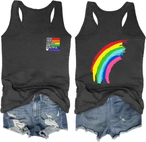 Pride Tank Top for Women LGBT Rainbow Flag Shirt Love Heart Graphic Tee Lesbian Gay Pride Sleeveless Vest