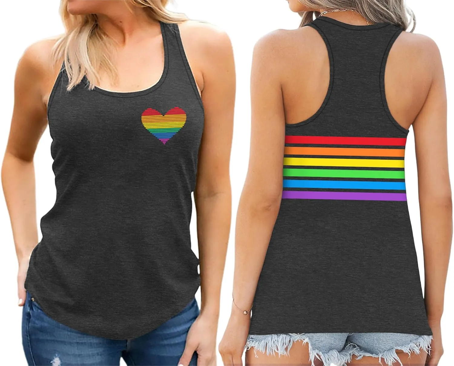 Pride Tank Top for Women LGBT Rainbow Flag Shirt Love Heart Graphic Tee Lesbian Gay Pride Sleeveless Vest