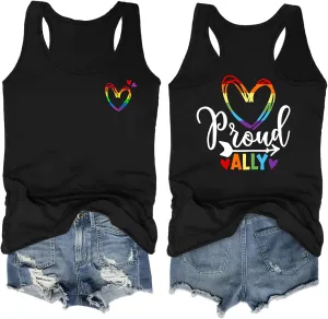 Pride Tank Top for Women LGBT Rainbow Flag Shirt Love Heart Graphic Tee Lesbian Gay Pride Sleeveless Vest