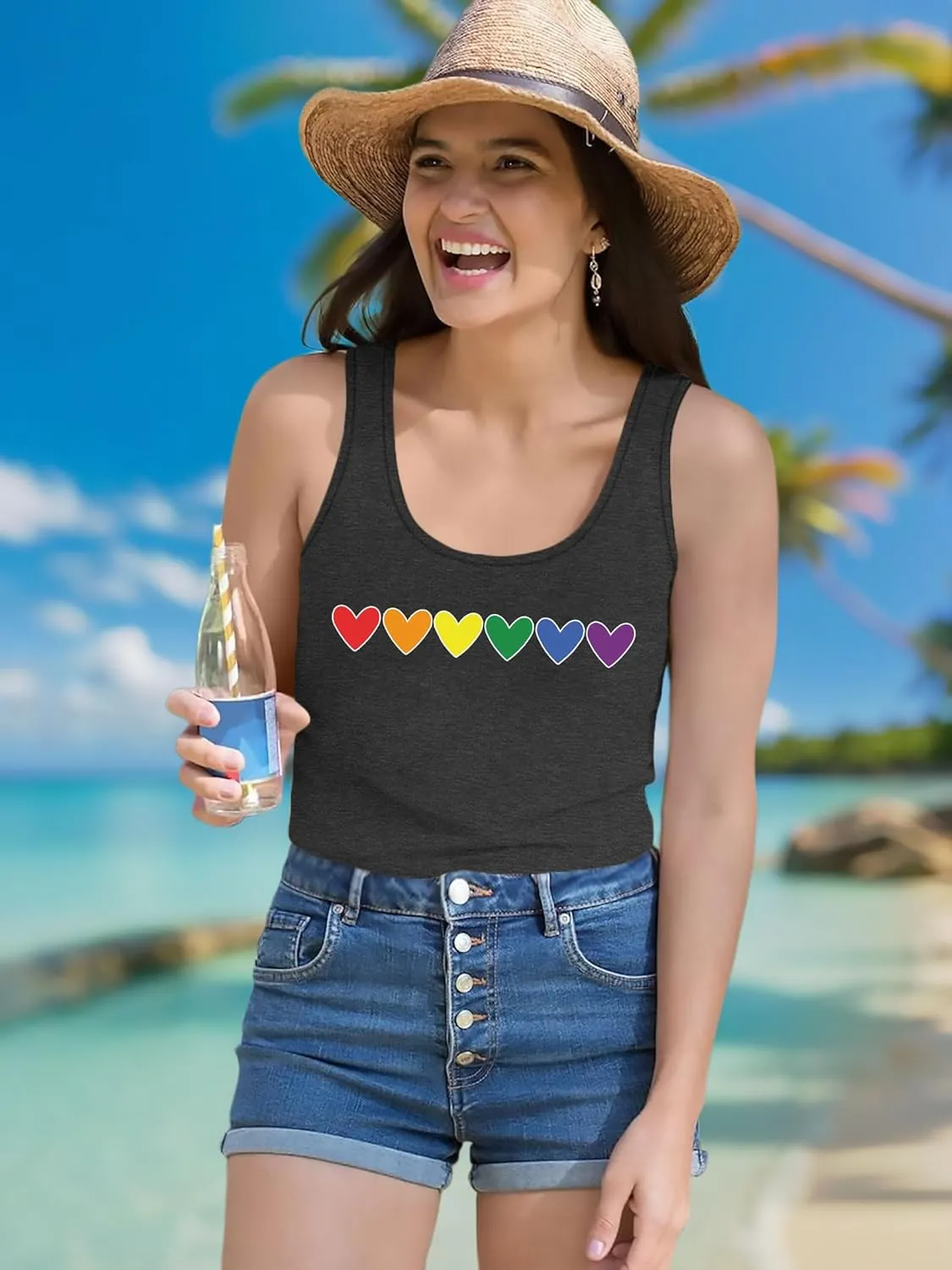 Pride Tank Top for Women LGBT Rainbow Flag Shirt Love Heart Graphic Tee Lesbian Gay Pride Sleeveless Vest