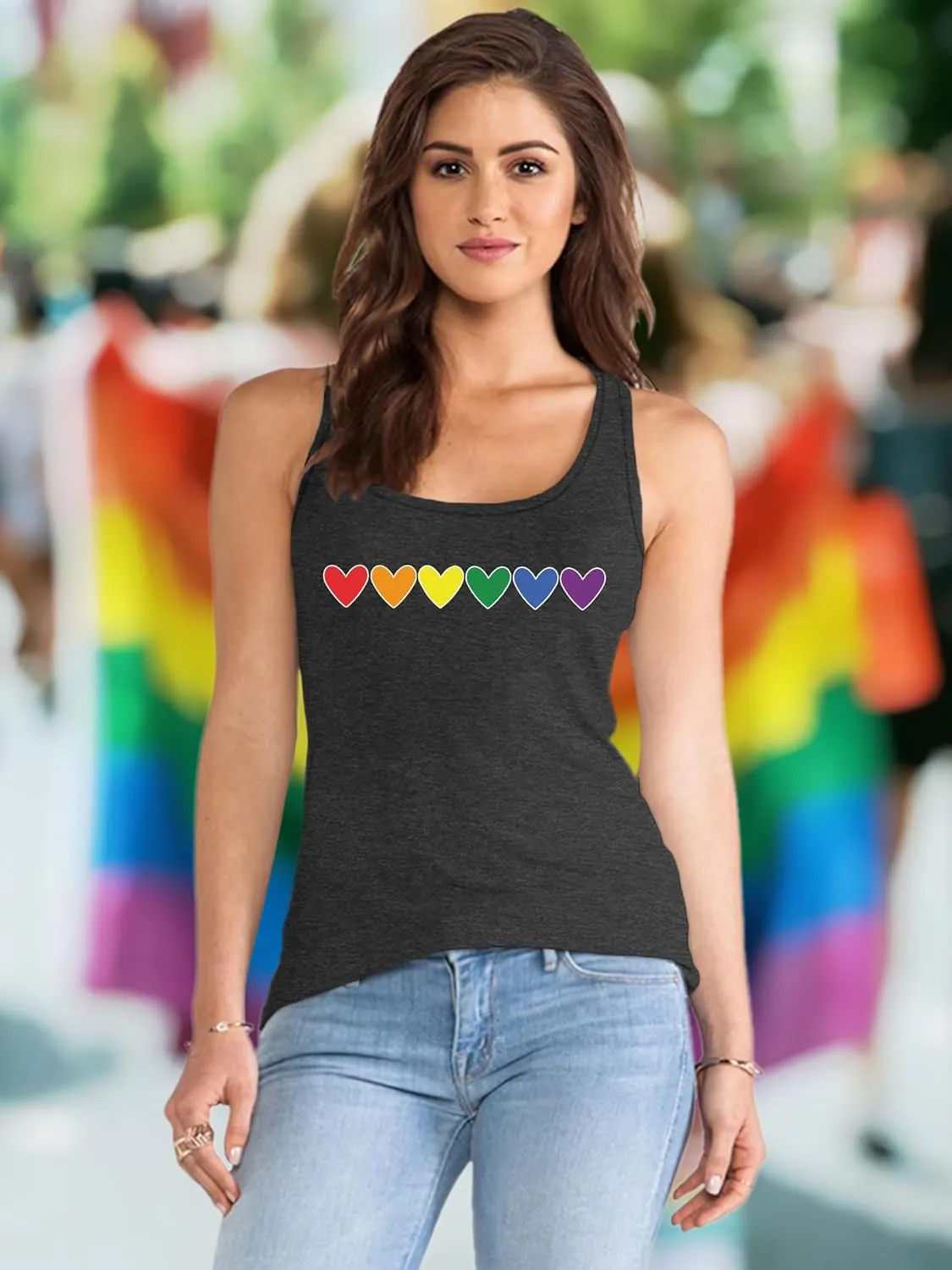 Pride Tank Top for Women LGBT Rainbow Flag Shirt Love Heart Graphic Tee Lesbian Gay Pride Sleeveless Vest