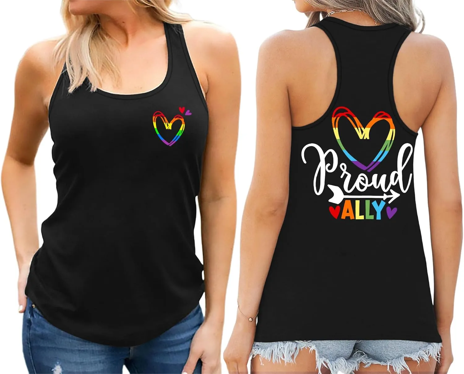 Pride Tank Top for Women LGBT Rainbow Flag Shirt Love Heart Graphic Tee Lesbian Gay Pride Sleeveless Vest