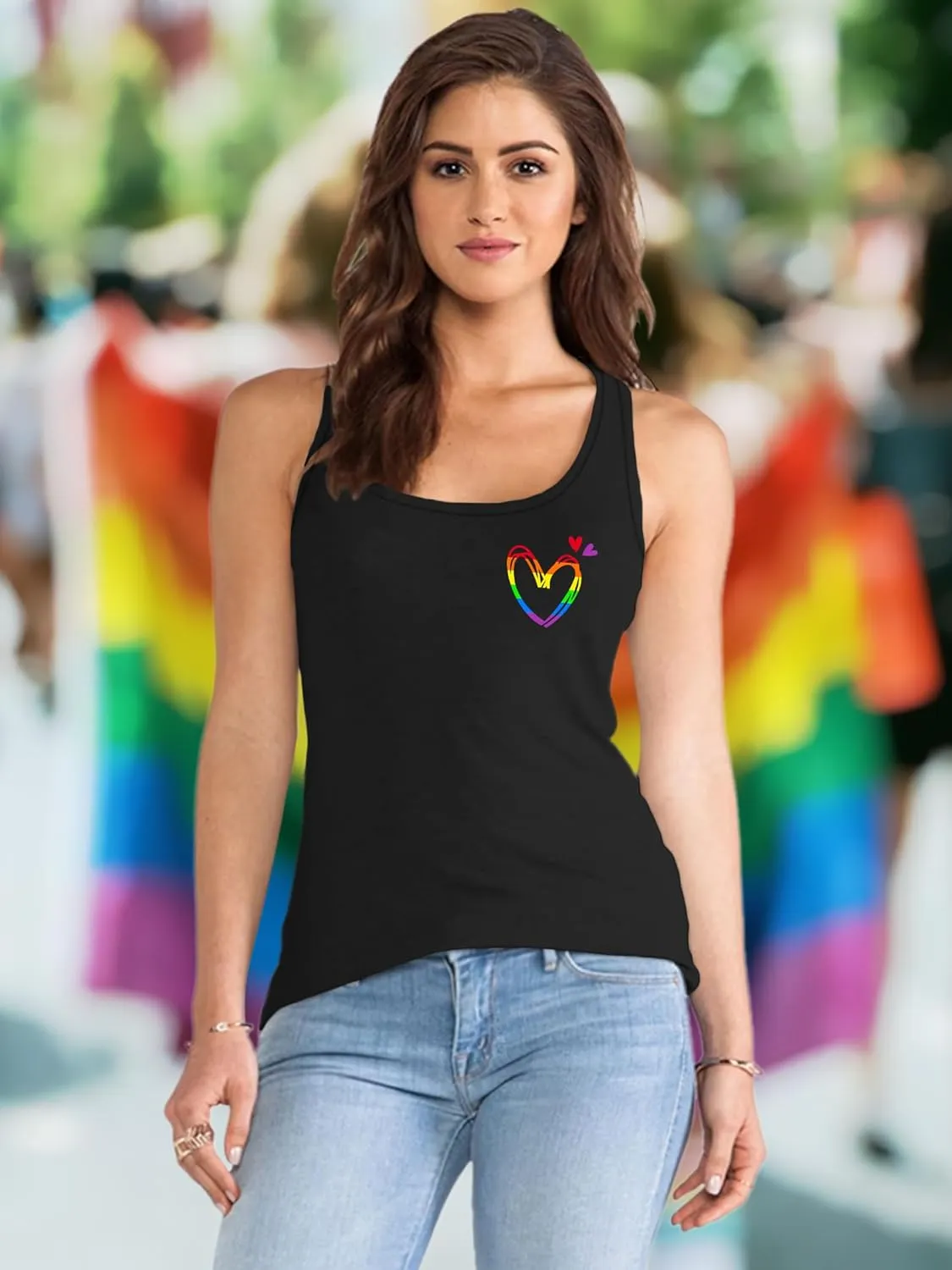 Pride Tank Top for Women LGBT Rainbow Flag Shirt Love Heart Graphic Tee Lesbian Gay Pride Sleeveless Vest