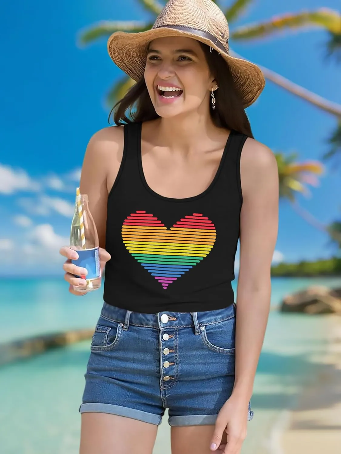 Pride Tank Top for Women LGBT Rainbow Flag Shirt Love Heart Graphic Tee Lesbian Gay Pride Sleeveless Vest