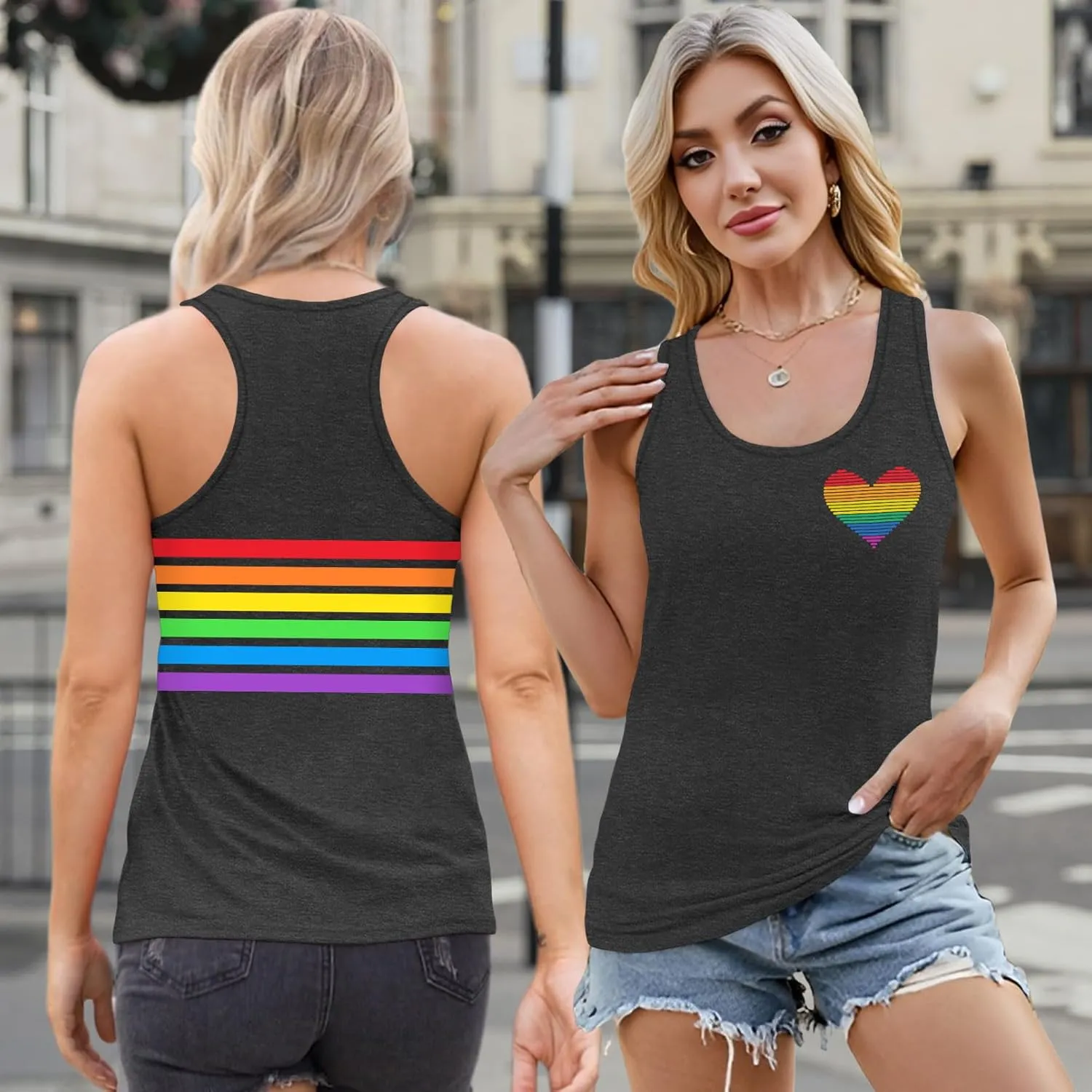 Pride Tank Top for Women LGBT Rainbow Flag Shirt Love Heart Graphic Tee Lesbian Gay Pride Sleeveless Vest