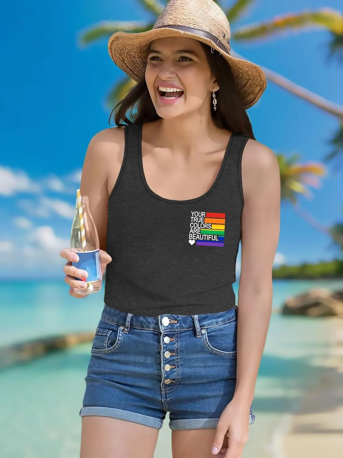 Pride Tank Top for Women LGBT Rainbow Flag Shirt Love Heart Graphic Tee Lesbian Gay Pride Sleeveless Vest