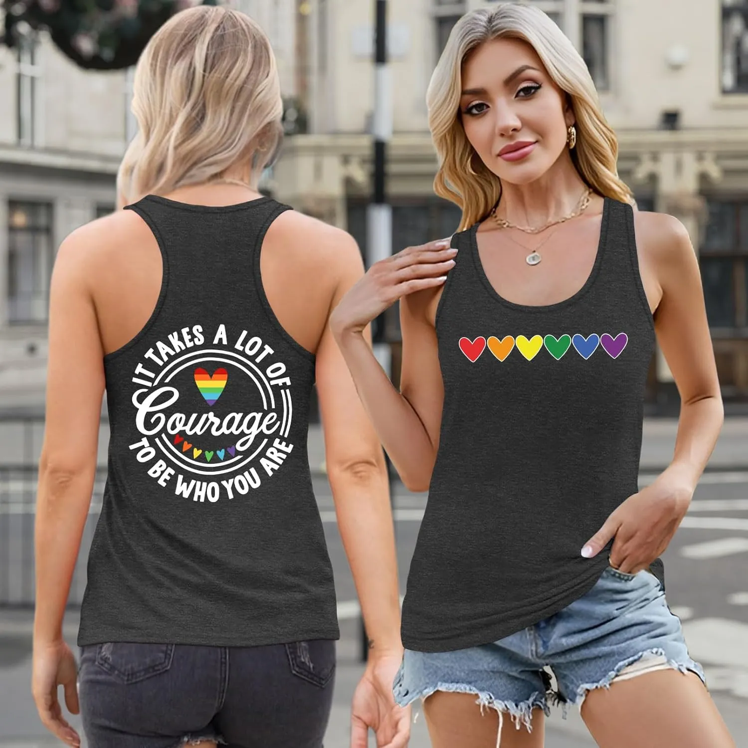 Pride Tank Top for Women LGBT Rainbow Flag Shirt Love Heart Graphic Tee Lesbian Gay Pride Sleeveless Vest