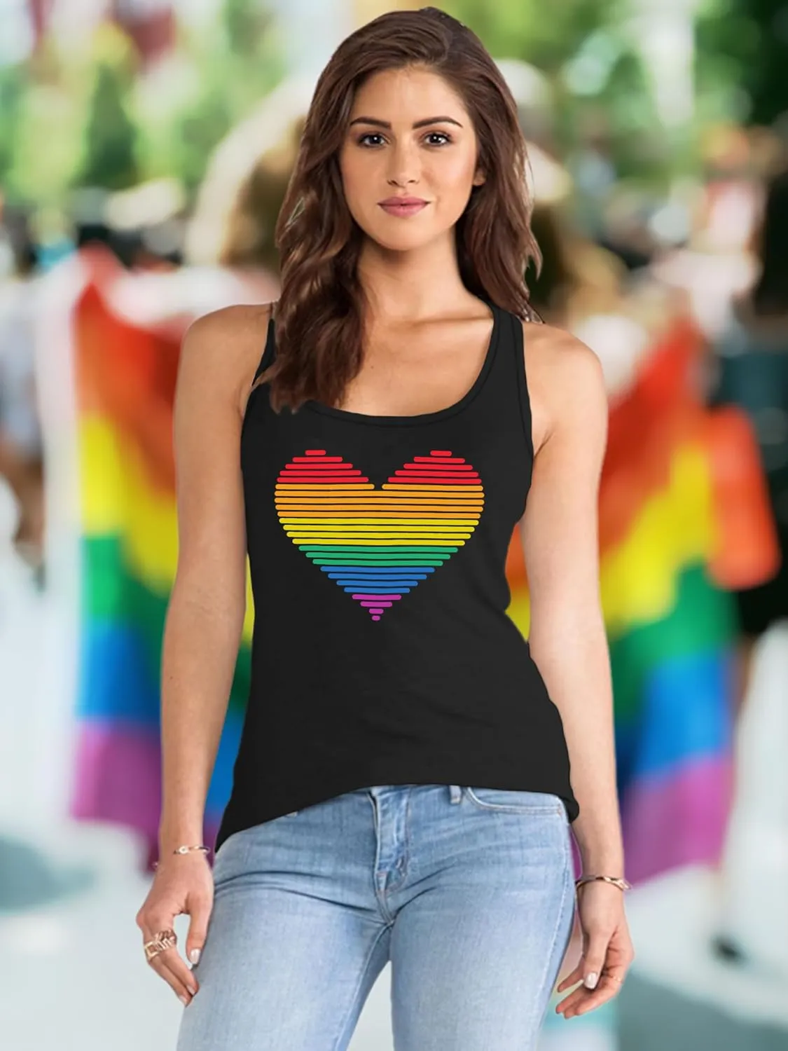 Pride Tank Top for Women LGBT Rainbow Flag Shirt Love Heart Graphic Tee Lesbian Gay Pride Sleeveless Vest