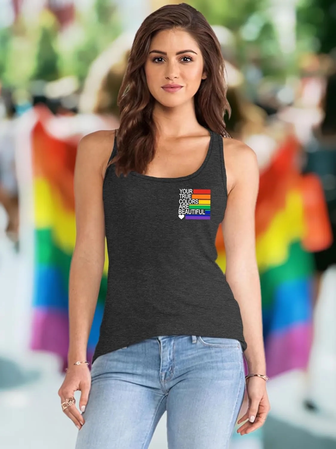 Pride Tank Top for Women LGBT Rainbow Flag Shirt Love Heart Graphic Tee Lesbian Gay Pride Sleeveless Vest