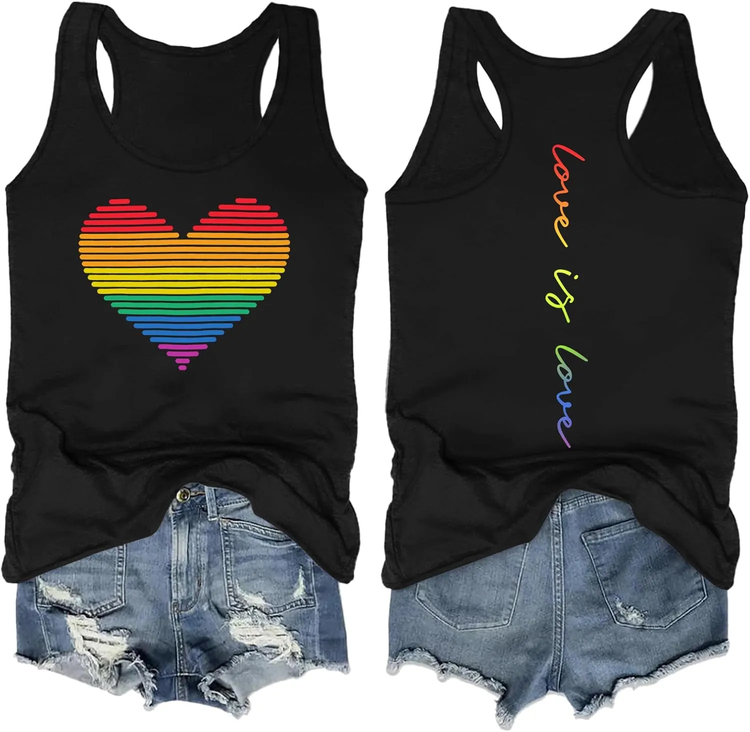 Pride Tank Top for Women LGBT Rainbow Flag Shirt Love Heart Graphic Tee Lesbian Gay Pride Sleeveless Vest