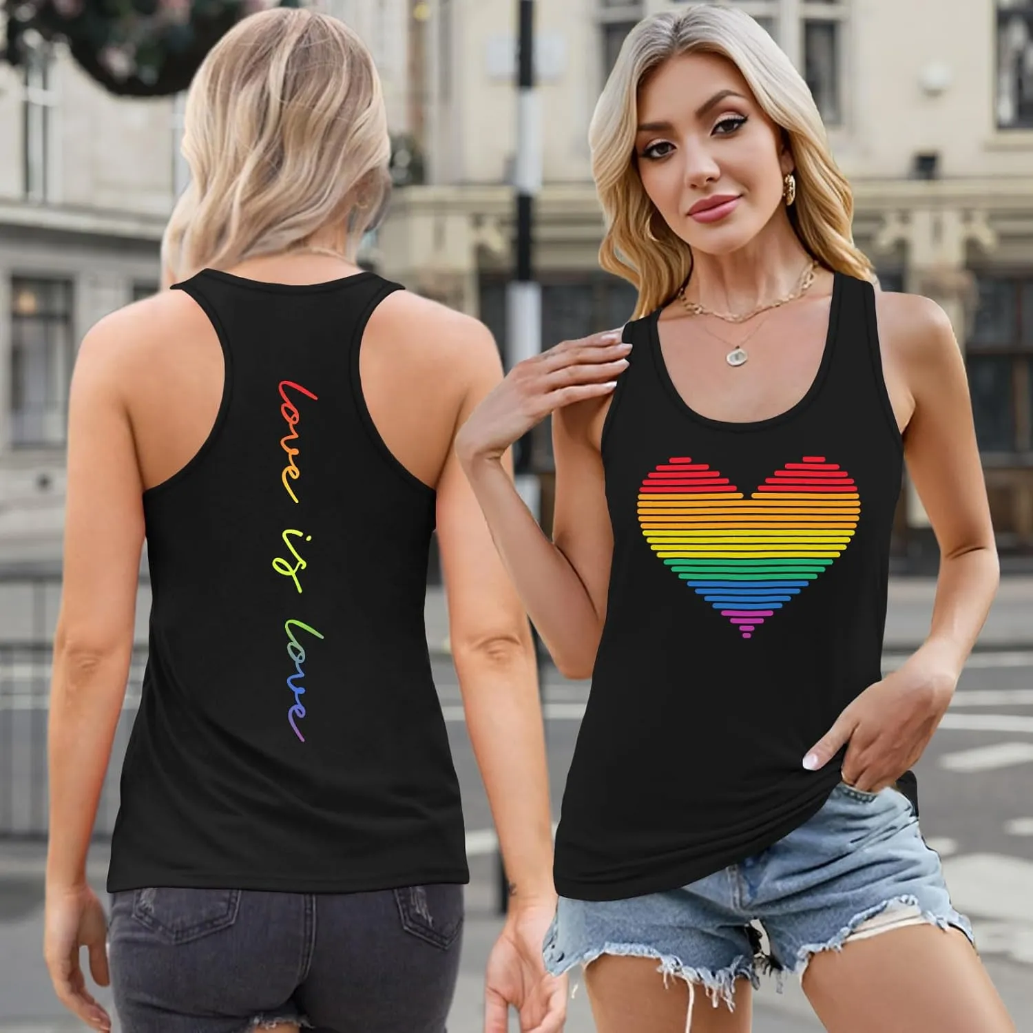Pride Tank Top for Women LGBT Rainbow Flag Shirt Love Heart Graphic Tee Lesbian Gay Pride Sleeveless Vest