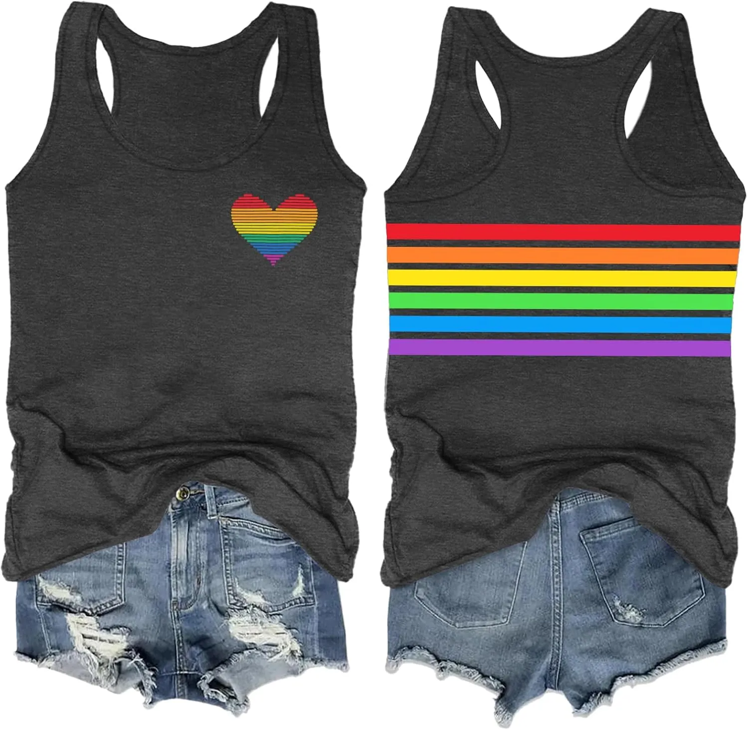 Pride Tank Top for Women LGBT Rainbow Flag Shirt Love Heart Graphic Tee Lesbian Gay Pride Sleeveless Vest