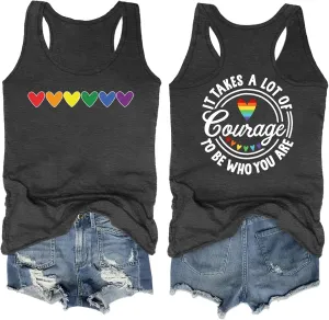 Pride Tank Top for Women LGBT Rainbow Flag Shirt Love Heart Graphic Tee Lesbian Gay Pride Sleeveless Vest