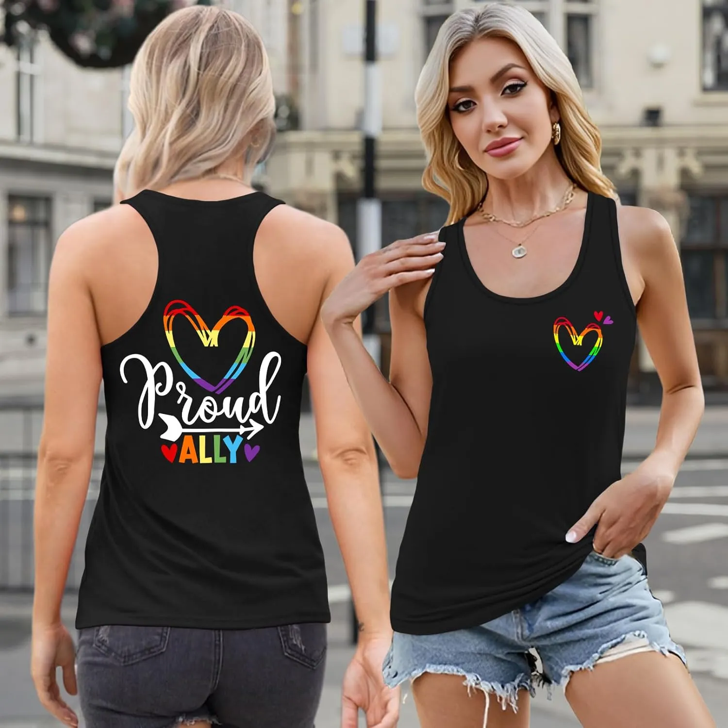 Pride Tank Top for Women LGBT Rainbow Flag Shirt Love Heart Graphic Tee Lesbian Gay Pride Sleeveless Vest