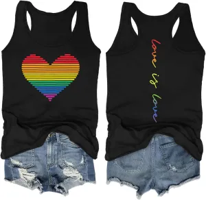 Pride Tank Top for Women LGBT Rainbow Flag Shirt Love Heart Graphic Tee Lesbian Gay Pride Sleeveless Vest