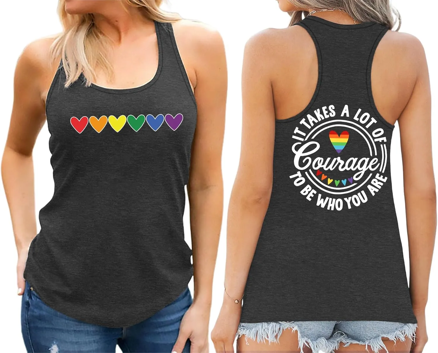 Pride Tank Top for Women LGBT Rainbow Flag Shirt Love Heart Graphic Tee Lesbian Gay Pride Sleeveless Vest