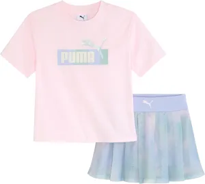 PUMA Girls 2 Piece Set, Short Sleeve Cotton Jersey T-shirt & Matching Skort