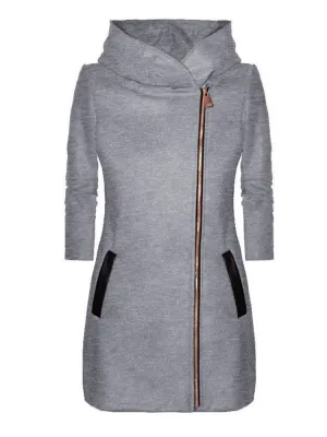 Pure Color Patchwork Hooded Women Coats