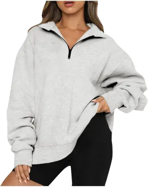 Quarter Zip Pullover Women Oversizds Trendy Sweatshirts Fall Outfits 2024 Fitted Comfy Vintage Pullover Sweatshirts