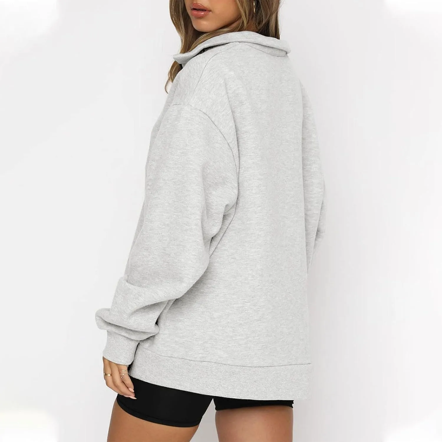 Quarter Zip Pullover Women Oversizds Trendy Sweatshirts Fall Outfits 2024 Fitted Comfy Vintage Pullover Sweatshirts