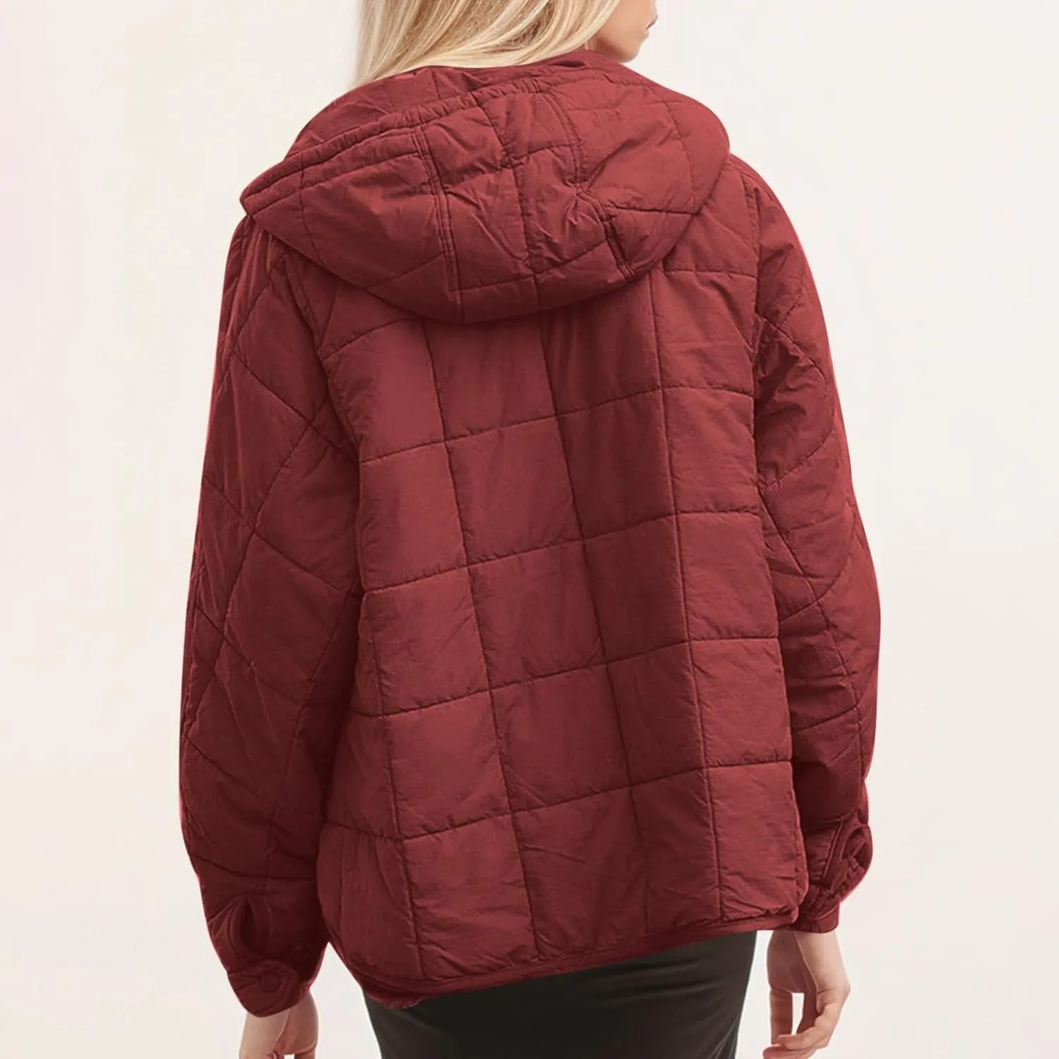 Quilted Puffer Jacket for Women Winter Lightweight Button Long Sleeve Coat Oversized Packable Cotton Padded Jacket