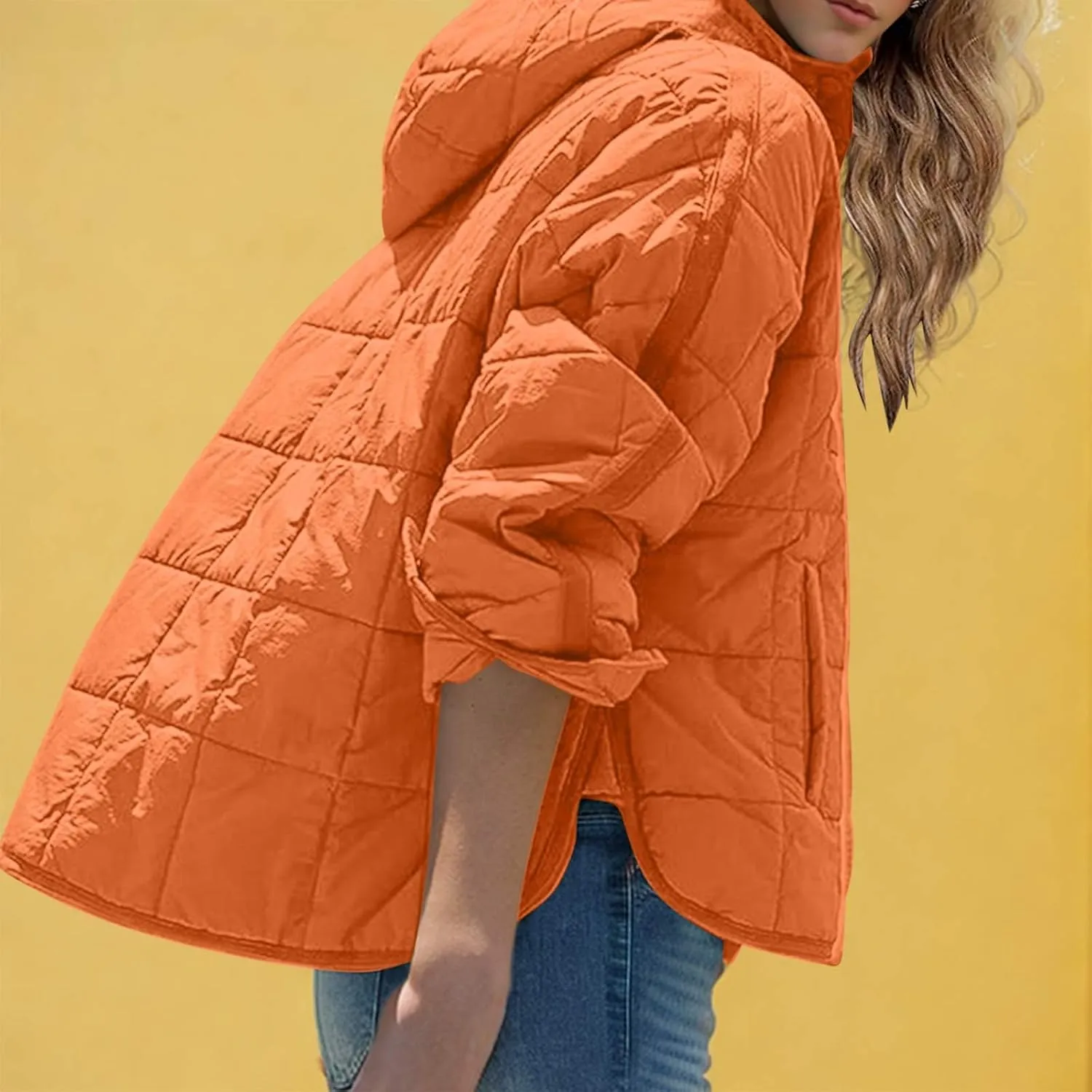 Quilted Puffer Jacket for Women Winter Lightweight Button Long Sleeve Coat Oversized Packable Cotton Padded Jacket