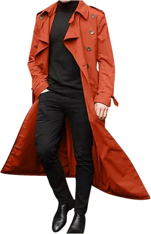 QWENTMTNTY Mens Long Trench Coat Double Breasted Belted Trench Coat Oversized Jacket Casual Business Windbreaker Overcoats