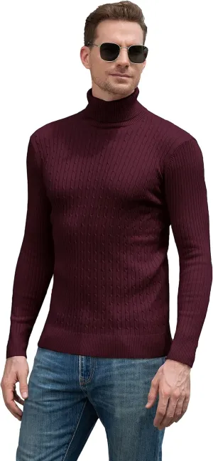 QZH.DUAO Men's Casual Slim Fit Turtleneck Pullover Sweaters Tops with Twist Patterned