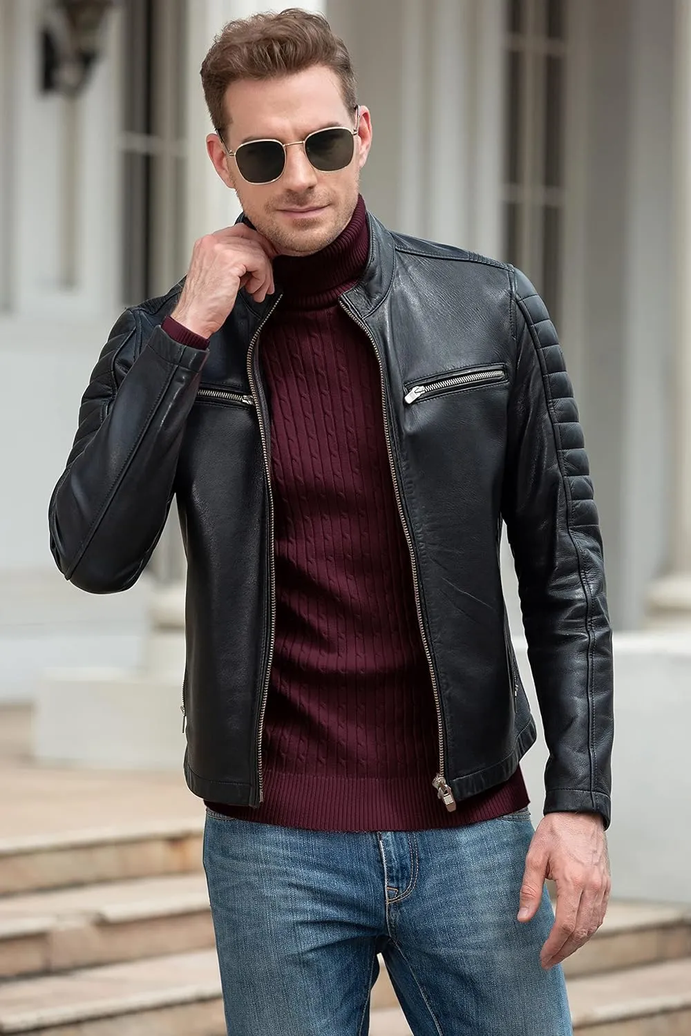 QZH.DUAO Men's Casual Slim Fit Turtleneck Pullover Sweaters Tops with Twist Patterned