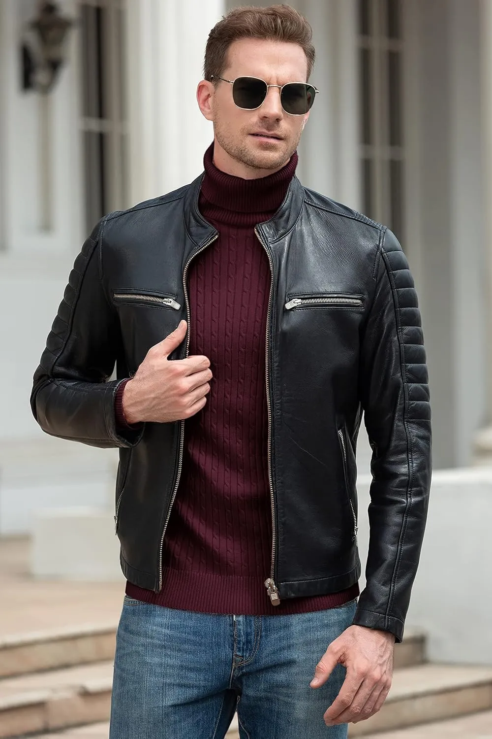 QZH.DUAO Men's Casual Slim Fit Turtleneck Pullover Sweaters Tops with Twist Patterned